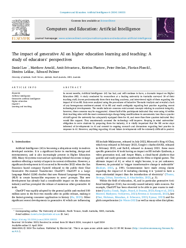 (PDF) The impact of generative AI on higher education learning and ...