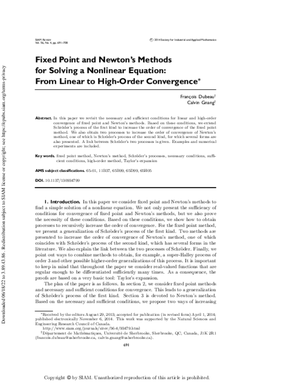 (PDF) Fixed Point and Newton's Methods for Solving a Nonlinear Equation ...