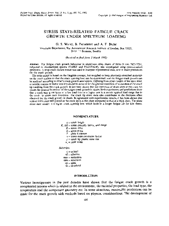 (PDF) Stress State‐Related Fatigue Crack Growth Under Spectrum Loading