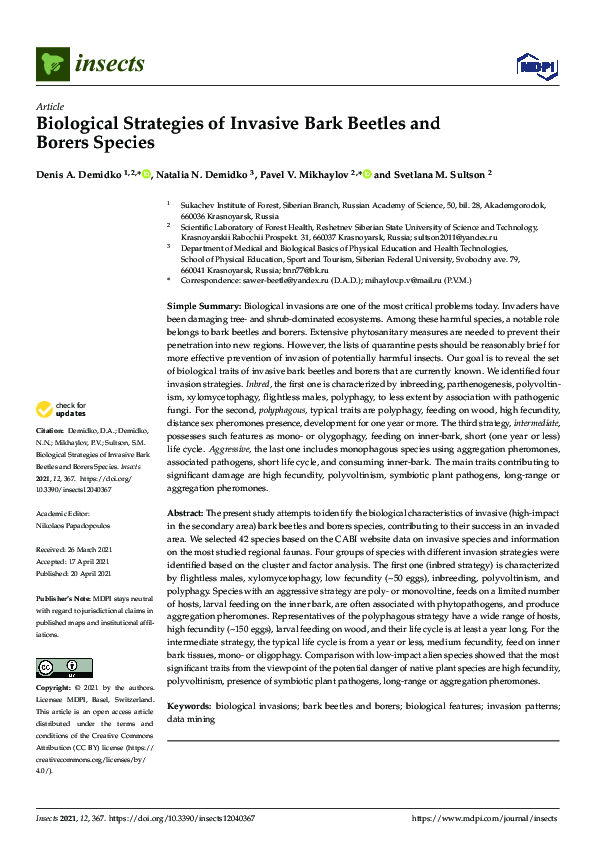 (PDF) Biological Strategies of Invasive Bark Beetles and Borers Species