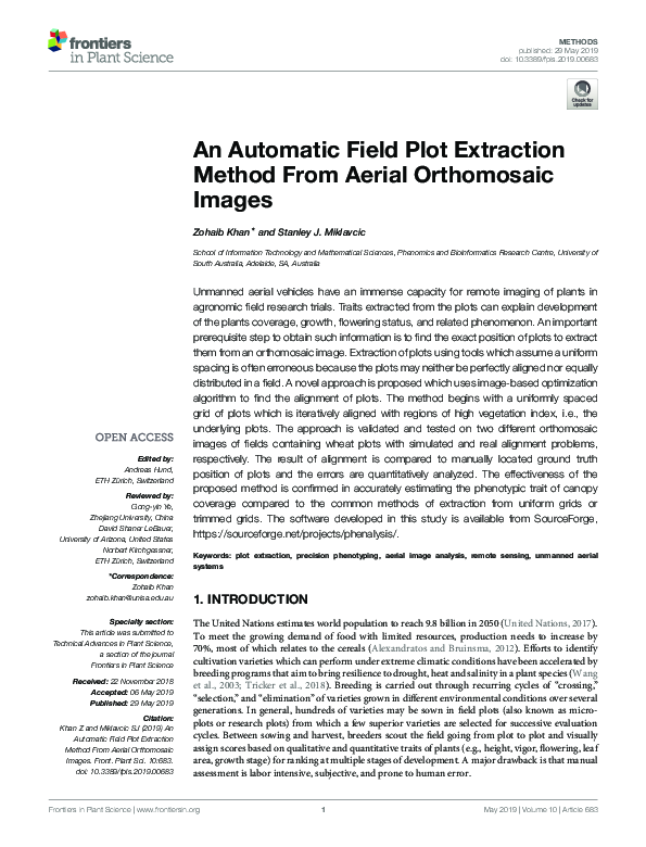 (PDF) An Automatic Field Plot Extraction Method From Aerial Orthomosaic ...