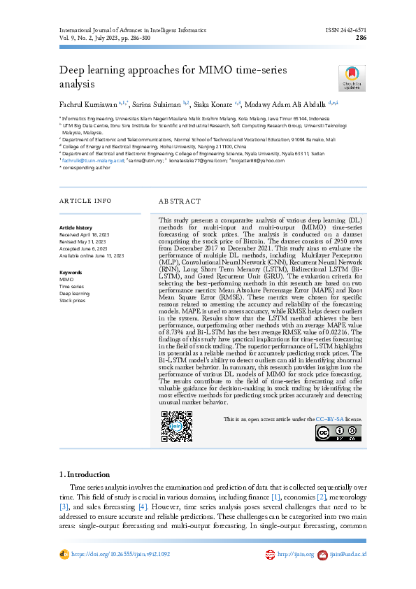 (PDF) Deep learning approaches for MIMO time-series analysis