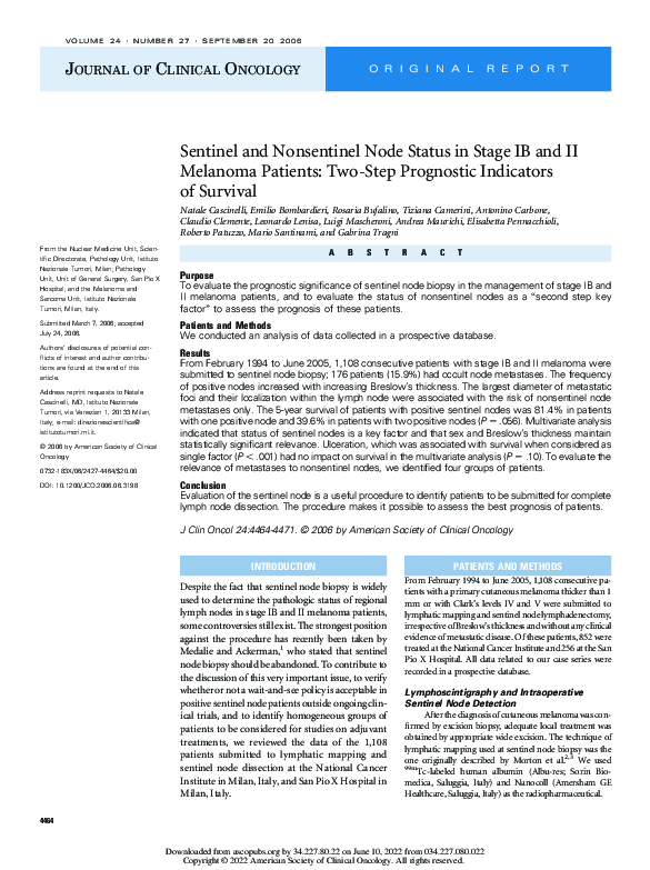 (PDF) Sentinel and Nonsentinel Node Status in Stage IB and II Melanoma ...