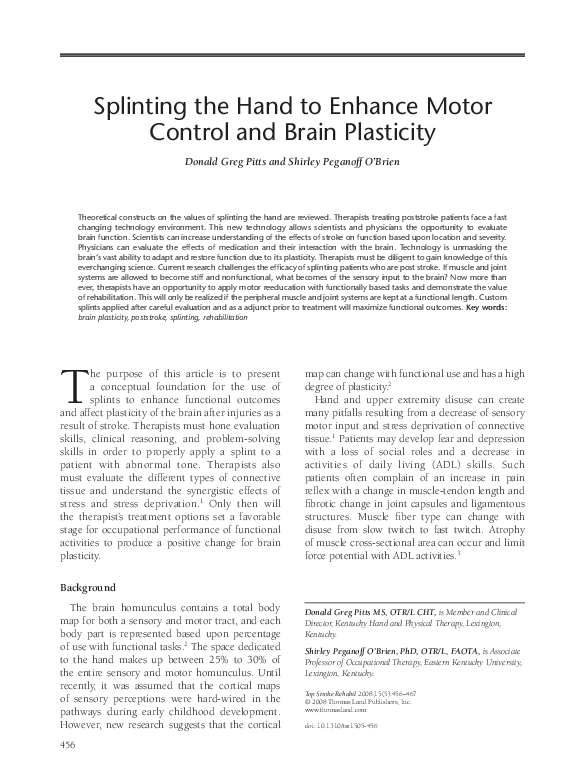 (PDF) Splinting the Hand to Enhance Motor Control and Brain Plasticity