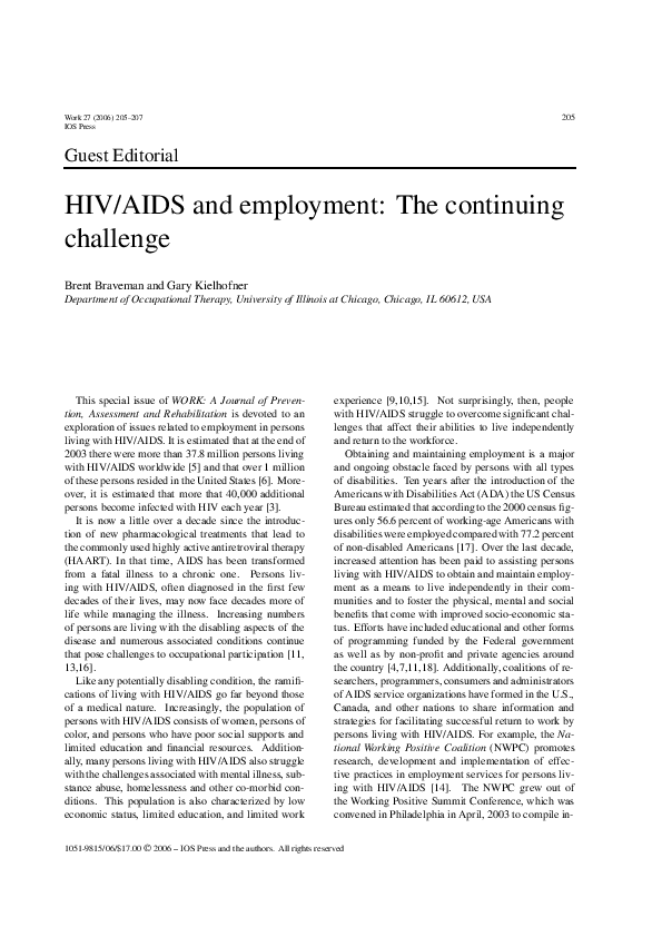 (PDF) HIV/AIDS and employment: the continuing challenge
