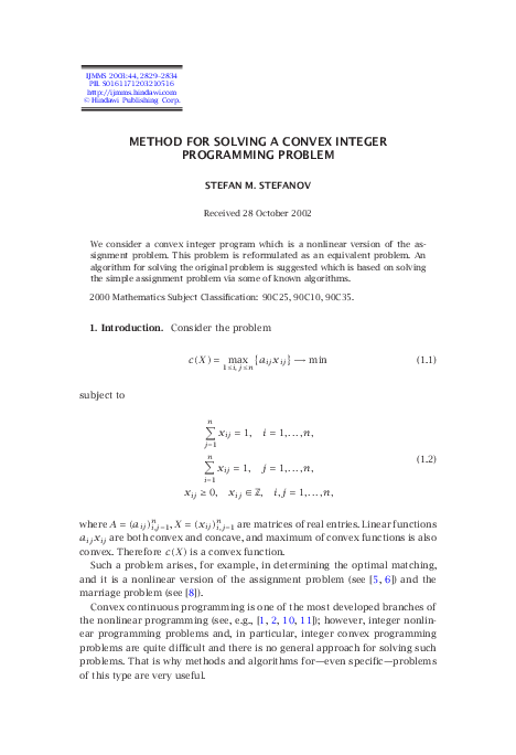 (PDF) Method for solving a convex integer programming problem
