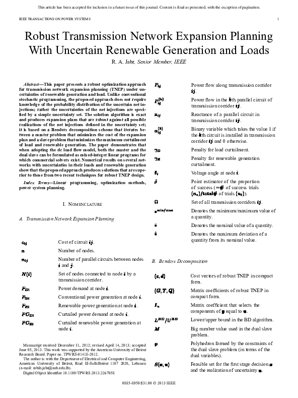 (PDF) Robust Transmission Network Expansion Planning Method With ...
