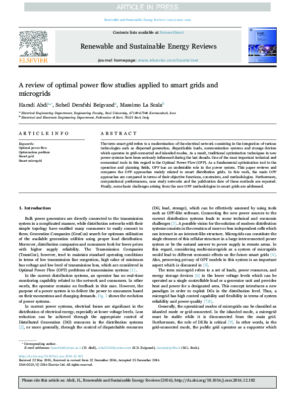 (PDF) A review of optimal power flow studies applied to smart grids and ...