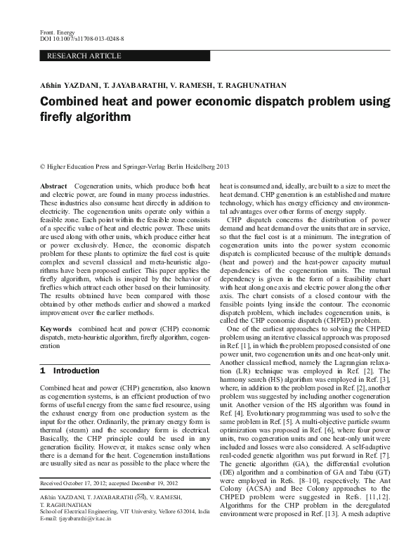 (PDF) Combined heat and power economic dispatch problem using ...
