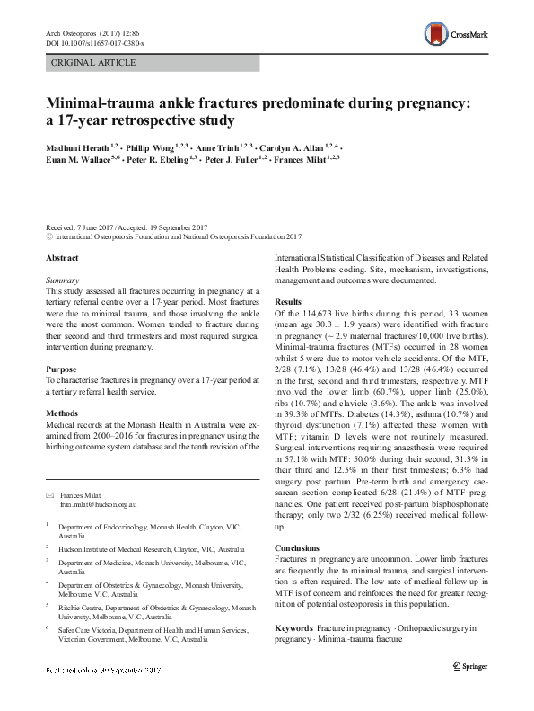 (PDF) Minimal-trauma ankle fractures predominate during pregnancy: a 17 ...