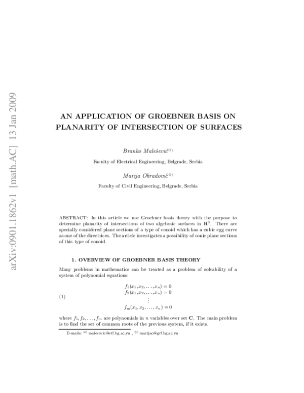 (PDF) An application of Groebner basis on planarity of intersections of ...