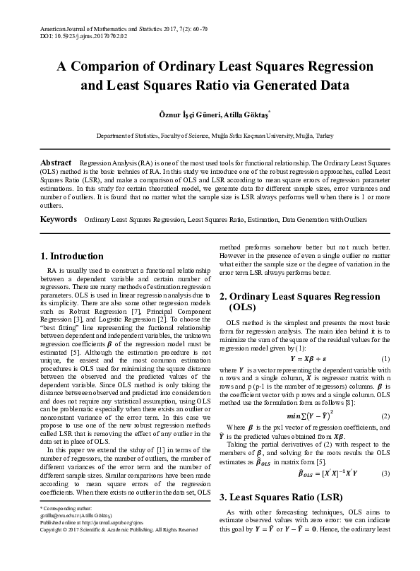 (PDF) A Comparion of Ordinary Least Squares Regression and Least ...