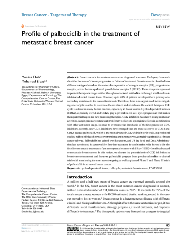 (PDF) Profile of palbociclib in the treatment of metastatic breast cancer