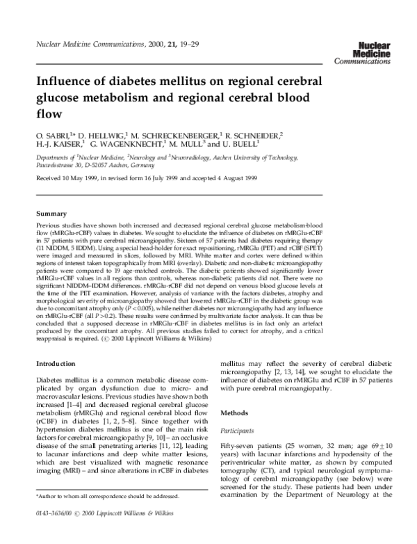 (PDF) Influence of diabetes mellitus on regional cerebral glucose ...
