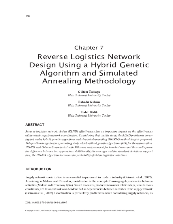 (PDF) Reverse Logistics Network Design Using a Hybrid Genetic Algorithm ...