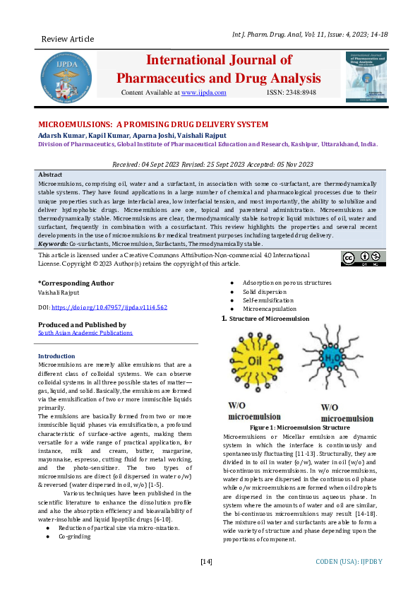 (PDF) Microemulsions: a promising drug delivery system