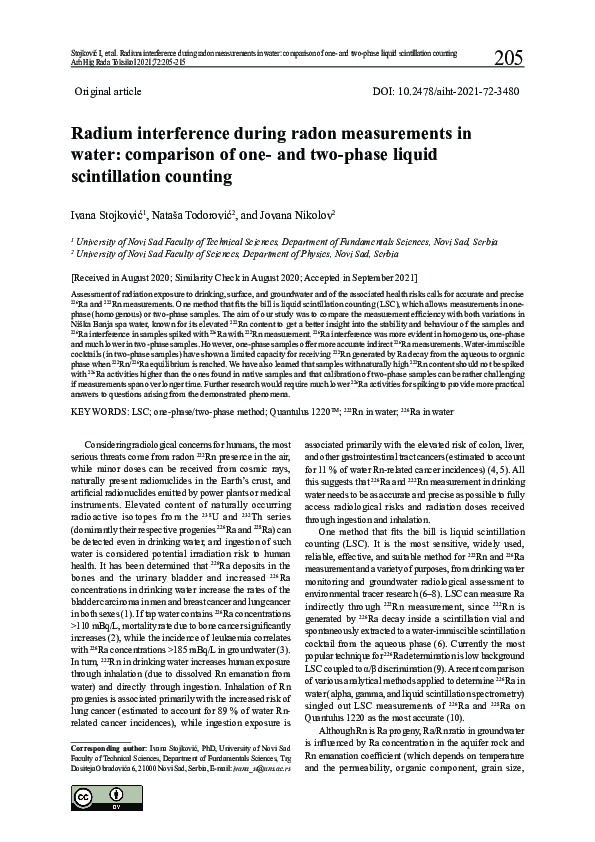 (PDF) Radium interference during radon measurements in water ...