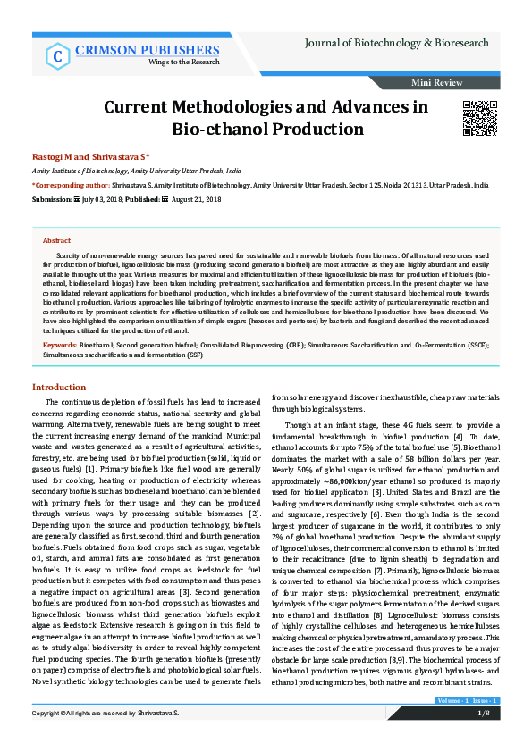 (PDF) Current Methodolo gies and Advances in Bio-ethanol Production