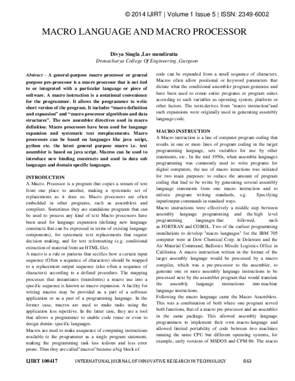 (PDF) Macro Language and Macro Processor