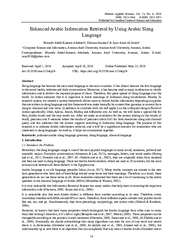 (PDF) Enhanced Arabic Information Retrieval by Using Arabic Slang Language