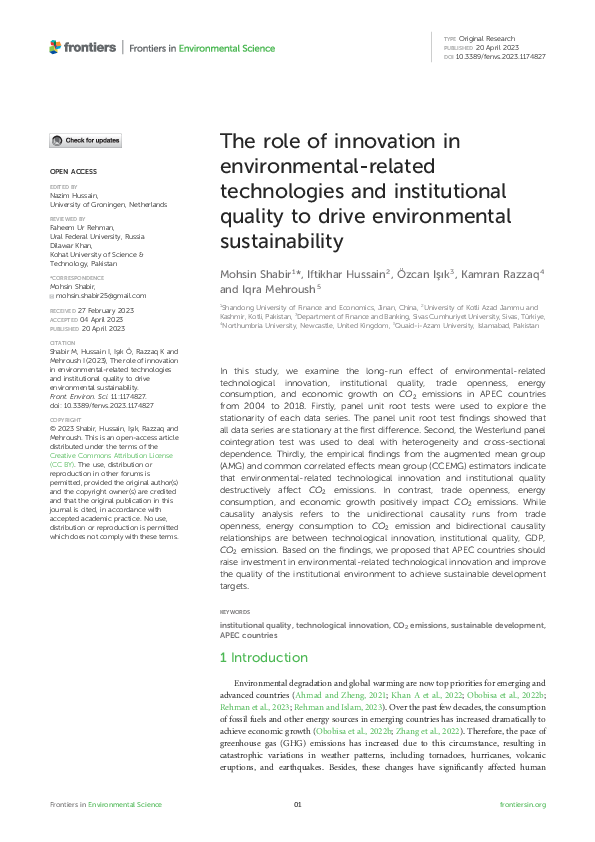 (PDF) The role of innovation in environmental-related technologies and ...