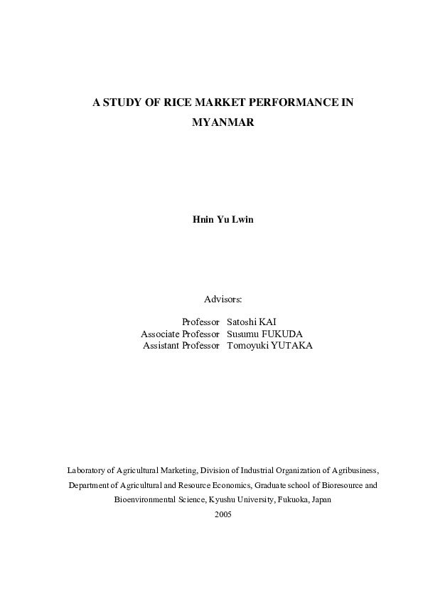 (PDF) A Study of Rice Market Performance in Myanmar