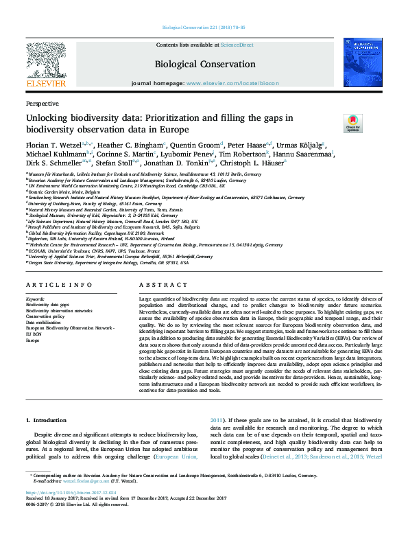 (PDF) Unlocking biodiversity data: Prioritization and filling the gaps ...