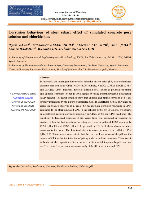 (PDF) Corrosion behaviour of steel rebar: effect of simulated concrete ...