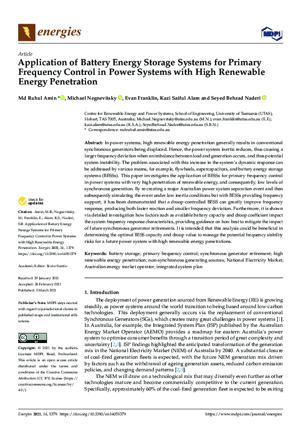 (PDF) Application of Battery Energy Storage Systems for Primary ...