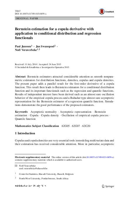 (PDF) Bernstein estimation for a copula derivative with application to ...