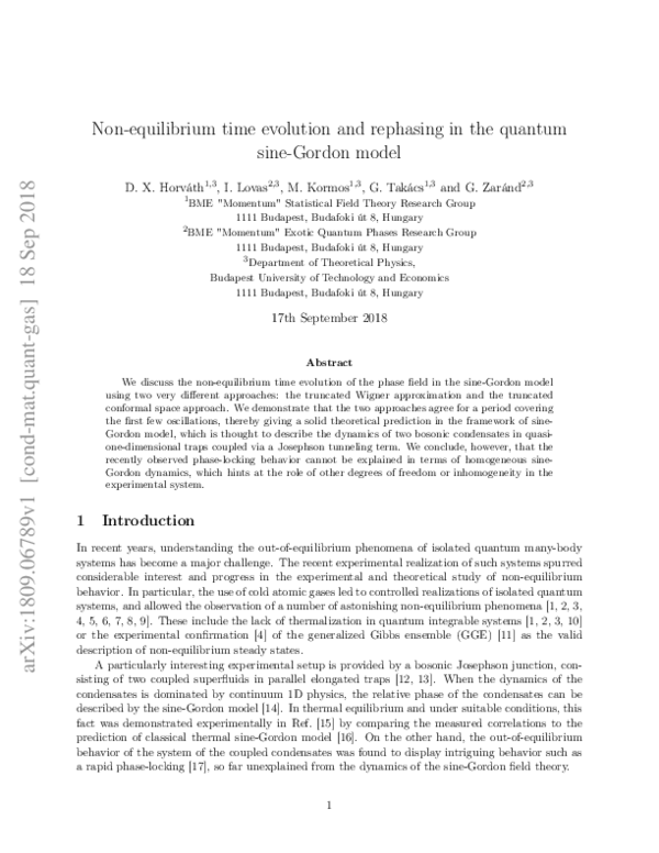 (PDF) Nonequilibrium time evolution and rephasing in the quantum sine ...