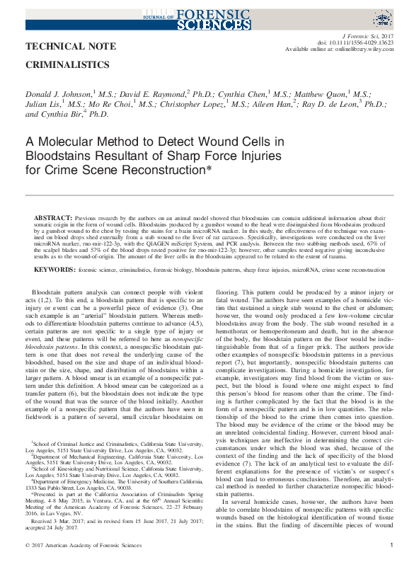 (PDF) A Molecular Method to Detect Wound Cells in Bloodstains Resultant ...