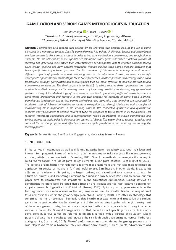 (PDF) Gamification and serious games methodologies in education