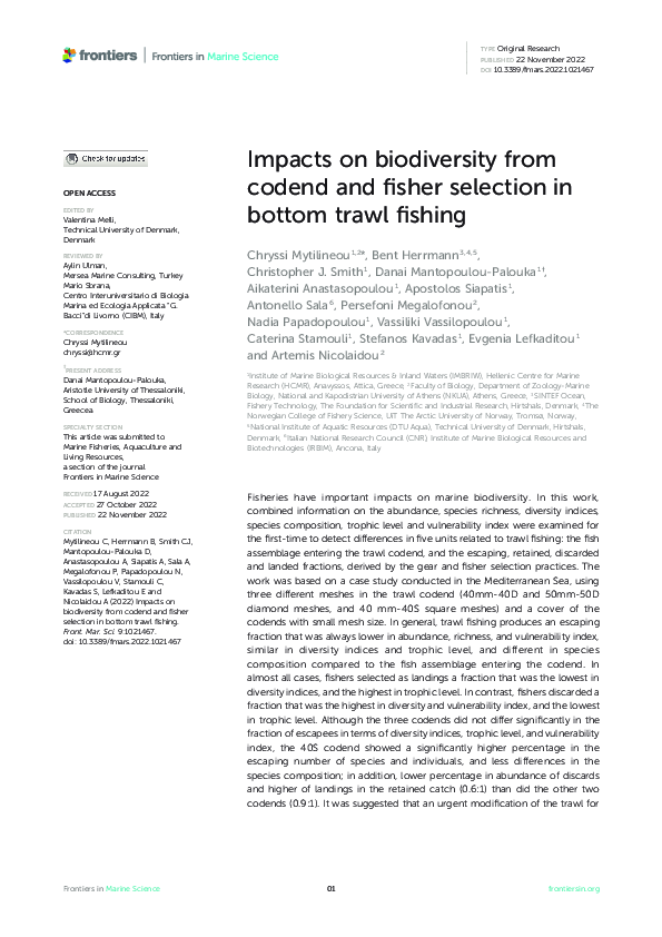 (PDF) Impacts on biodiversity from codend and fisher selection in ...