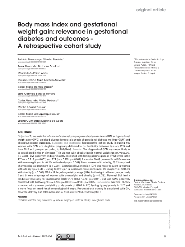 (PDF) Body mass index and gestational weight gain: relevance in ...