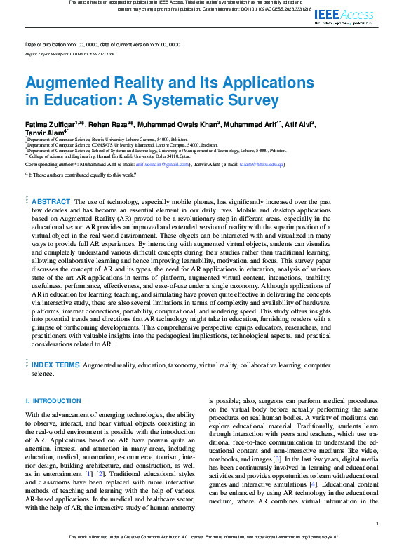 (PDF) Augmented Reality and Its Applications in Education: A Systematic ...