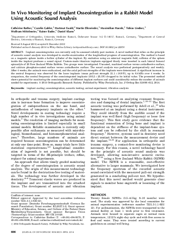 (PDF) In vivo monitoring of implant osseointegration in a rabbit model ...