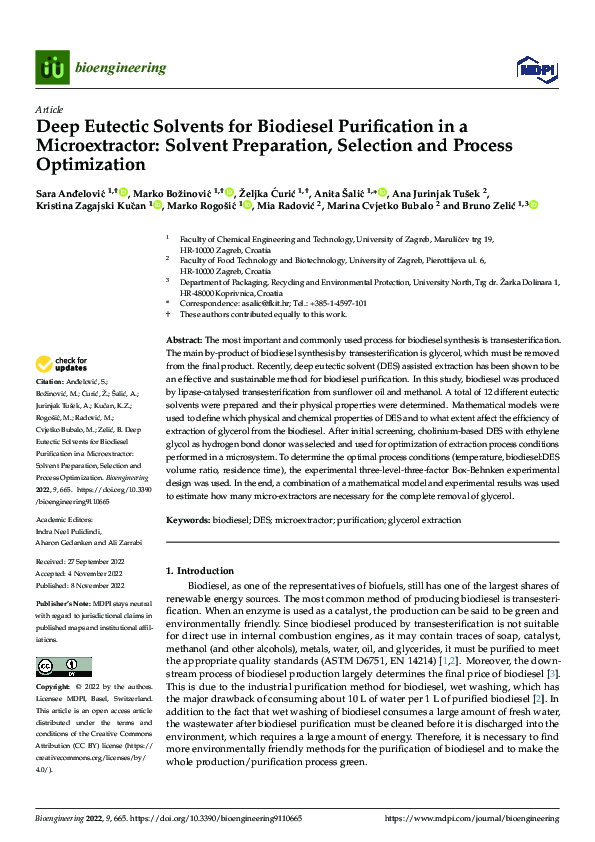 (PDF) Deep Eutectic Solvents for Biodiesel Purification in a ...