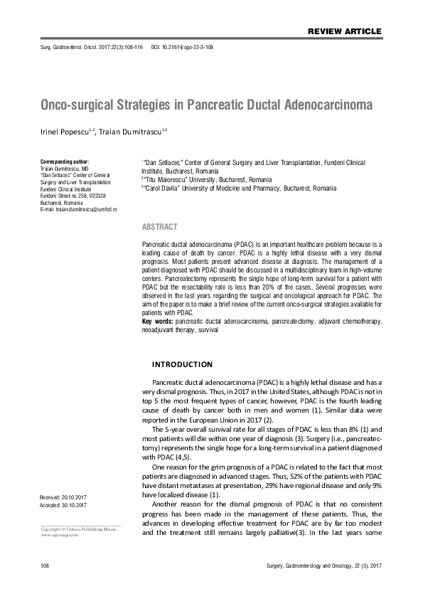 (PDF) Onco-surgical Strategies in Pancreatic Ductal Adenocarcinoma
