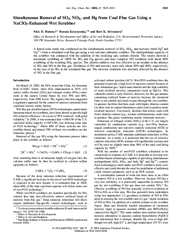 (PDF) Simultaneous Removal of SO2, NOX, and Hg from Coal Flue Gas Using ...