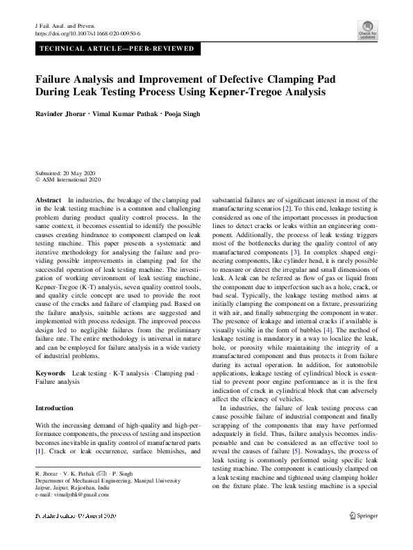 (PDF) Failure Analysis and Improvement of Defective Clamping Pad During ...