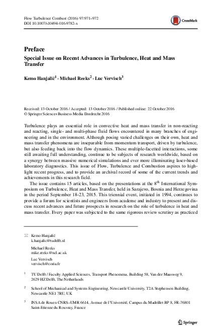 (PDF) Preface: Special Issue on Recent Advances in Turbulence, Heat and ...