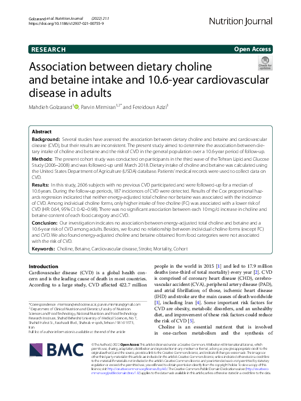 (PDF) Association between dietary choline and betaine intake and 10.6 ...