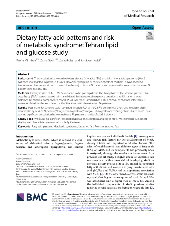 (PDF) Dietary fatty acid patterns and risk of metabolic syndrome ...