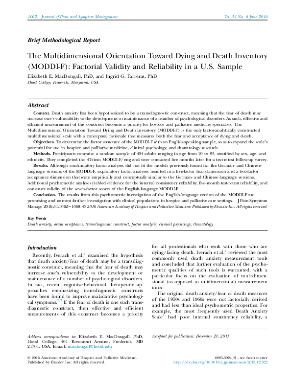 (PDF) The Multidimensional Orientation Toward Dying and Death Inventory ...