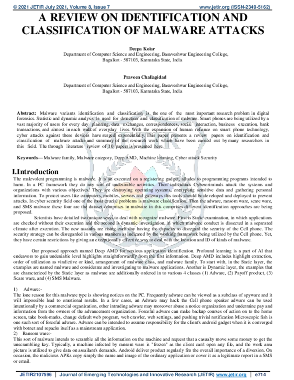 (PDF) A Review On Identification And Classification Of Malware Attacks