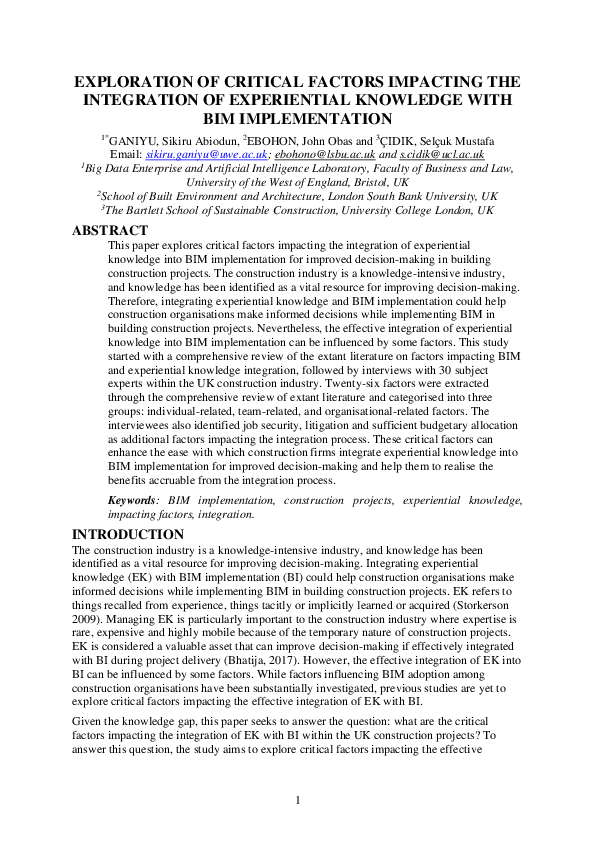 (PDF) Exploration of Critical Factors Impacting the Integration of ...