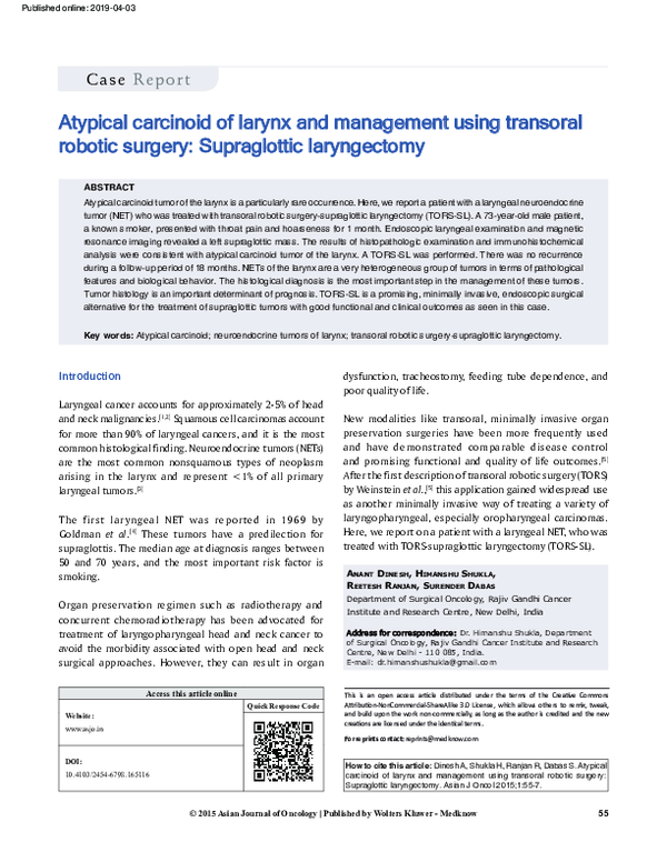 (PDF) Atypical carcinoid of larynx and management using transoral ...