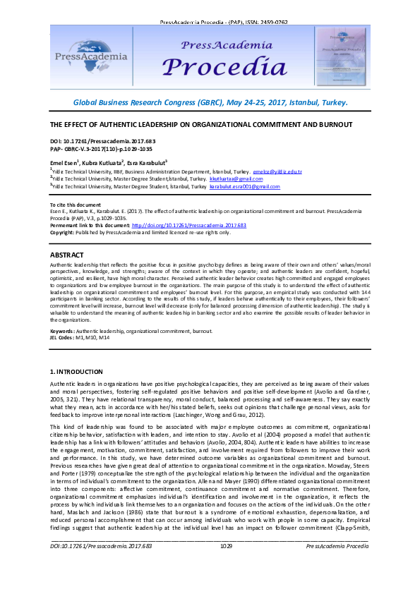 (PDF) The Effect of Authentic Leadership on Organizational Commitment ...