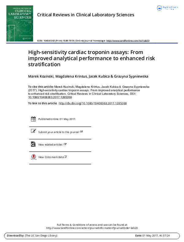 (PDF) High-sensitivity cardiac troponin assays: From improved ...